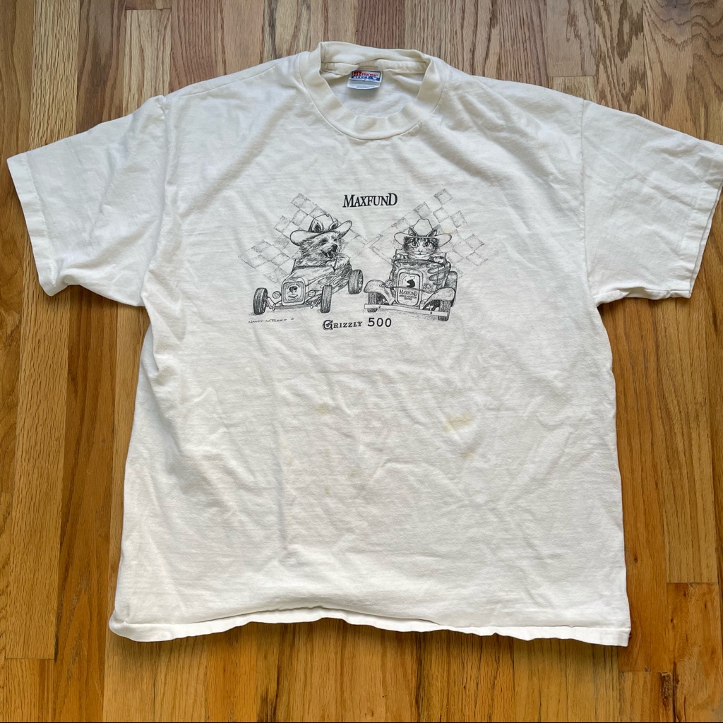 Mens Vintage 90s Maxfund Animal Shelter X Grizzly Rose Denver Bar T Shirt Tee Xl